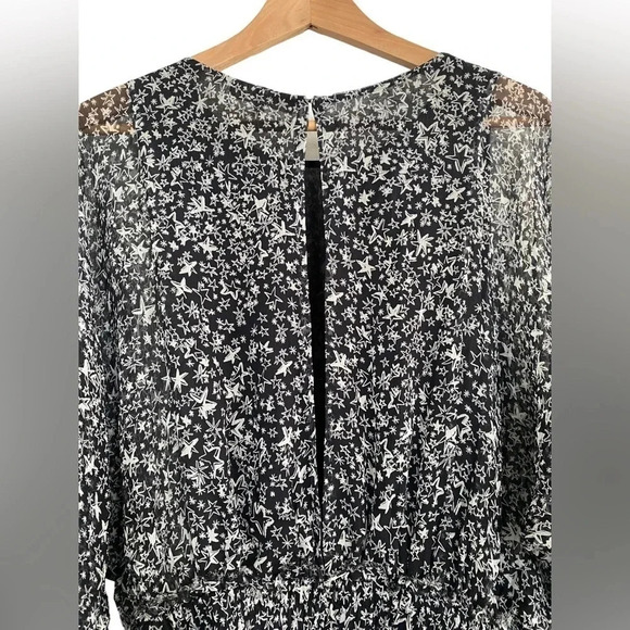 LoveShackFancy Black and White Star Kaia Dress Elastic Waist Long Sleeve Size L - Picture 3 of 9